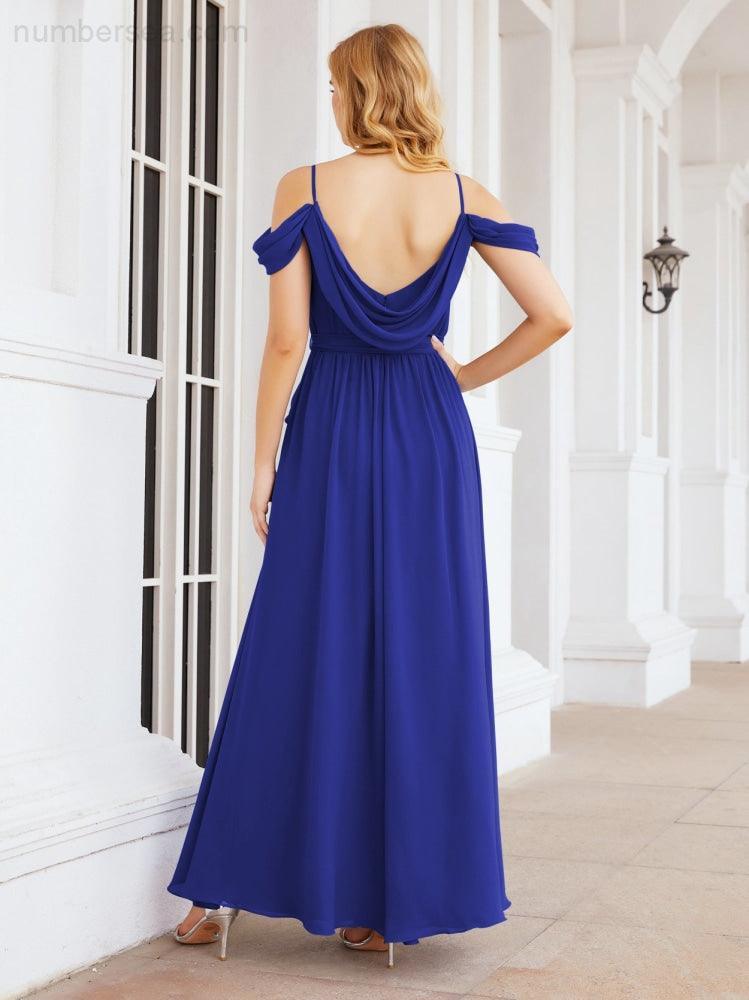 Numbersea Abito da Damigella in Chiffon con Spalle Scoperte, Abito Lungo Formale per Laurea con Schiena a Mantella 28069