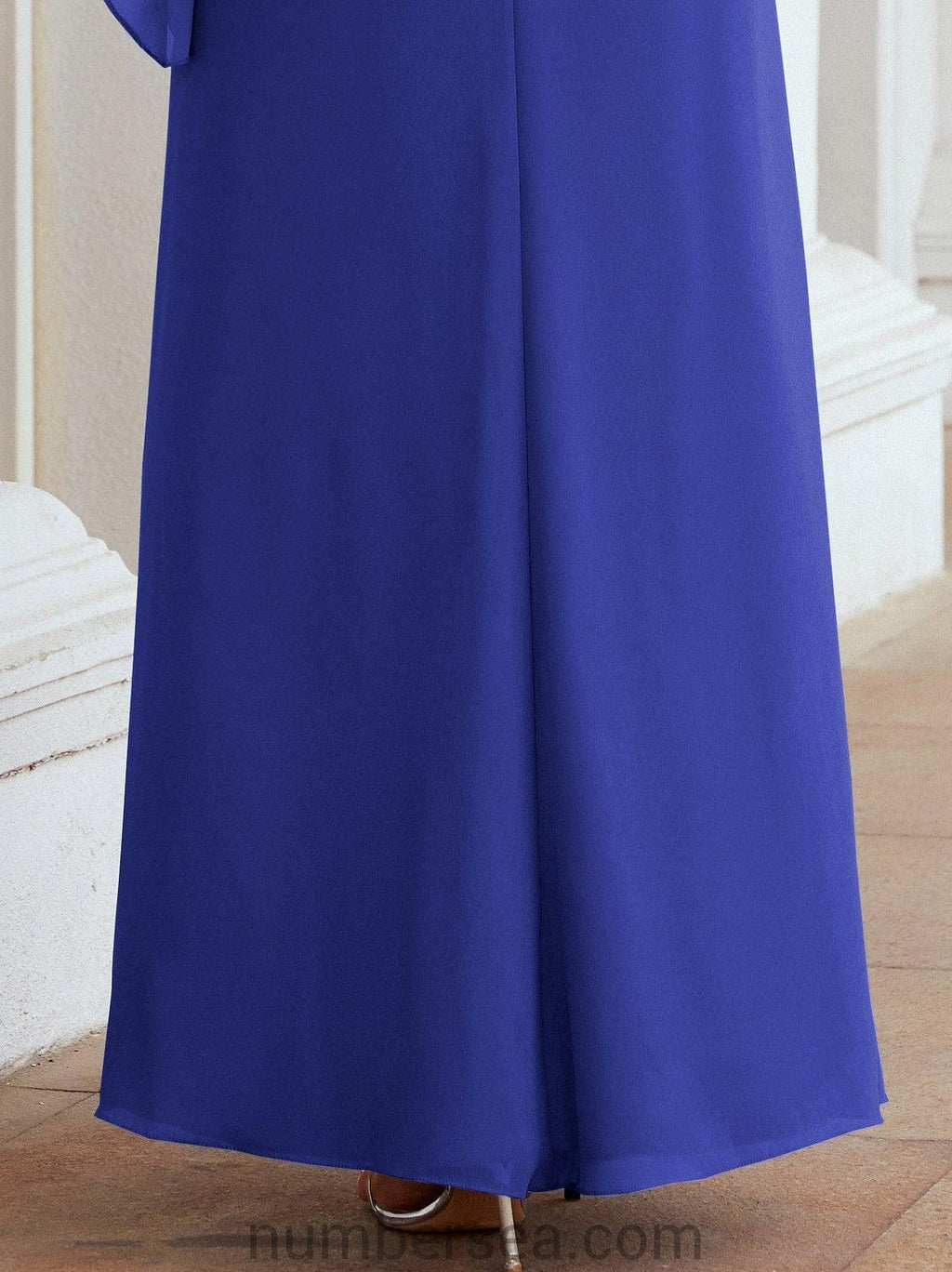 Numbersea Festliches Abendkleid Lang Mutter der Braut Kleid mit Rüschencape 28026
