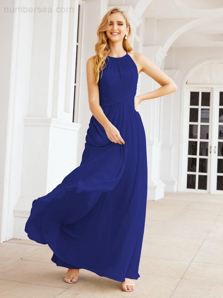 Sleeveless Bridesmaid Dresses Long Prom Gown Zipper with Keyhole Back 28056