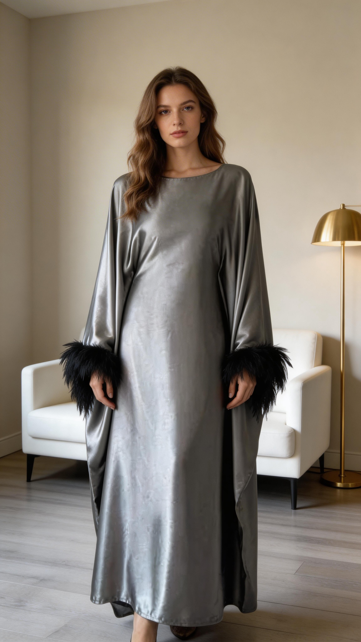 Fashion Satin Long Formal Evening Dress Long Sleeves Prom Dress With Feathers Y7571 by simplepromdress
