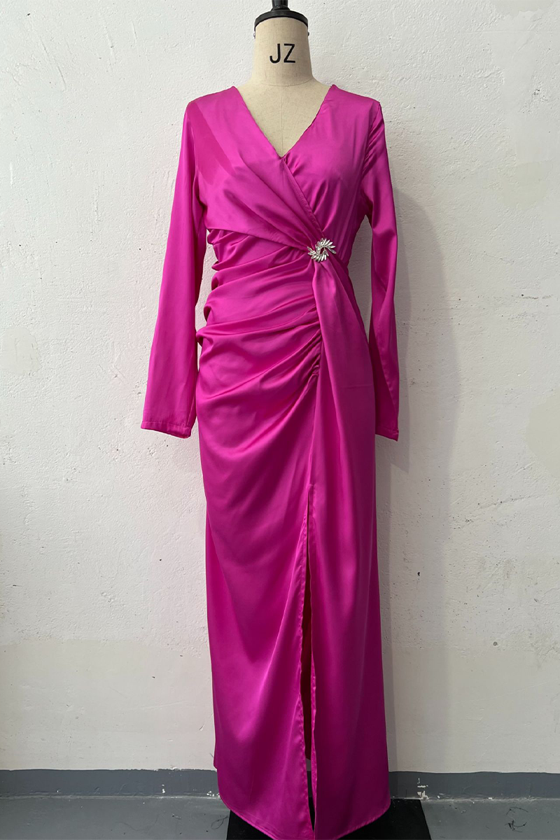 Elegante Abendkleider mit ausgehöhltem Schlitz und gerüschtem V-Ausschnitt (4 Farben) 