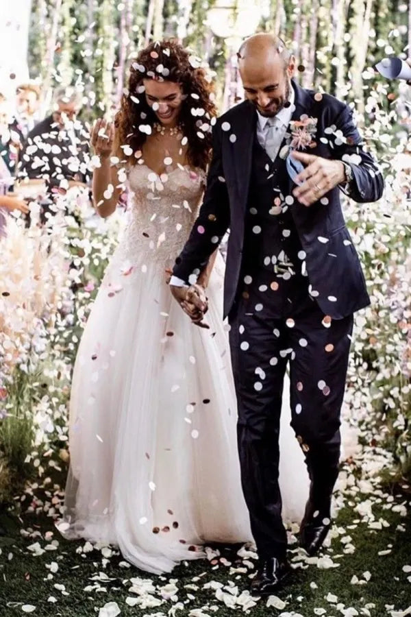 Chic A Line Off The Shoulder Lace Tulle Wedding Dress