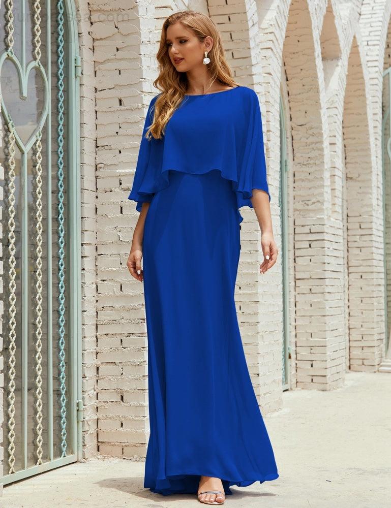 Bridesmaid Dress Women Long Sleeve V-Neck Chiffon Formal Wedding Party Dress 28018
