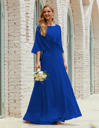Bridesmaid Dress Women Long Sleeve V-Neck Chiffon Formal Wedding Party Dress 28018
