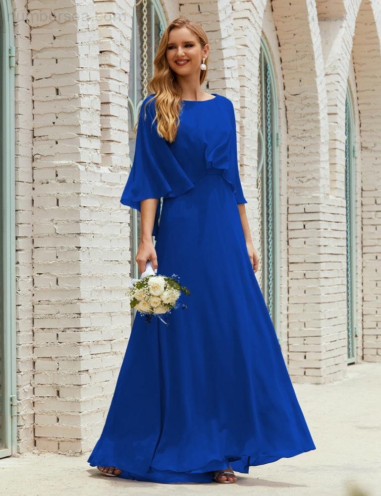Bridesmaid Dress Women Long Sleeve V-Neck Chiffon Formal Wedding Party Dress 28018