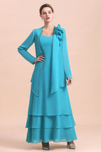 BMbridal Gorgeous Square Neck Flowers Layers Mother of Bride Dress with Long Wraps