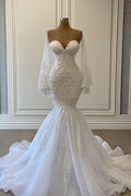 Chic Sweetheart Mermaid Strapless Lace Wedding Dress With Pearl Beading