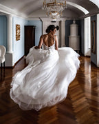 Charming Spaghetti Strap A Line Wedding Dress With Lace Tulle