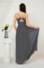 Neck Bridesmaid Dresses Chiffon Long Spaghetti A-line Formal Prom Gown for Wedding Party Evening 2801