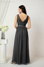 Abiti lunghi da damigella in chiffon da donna, linea a, senza maniche, abito formale da ballo per serata, abiti per festa di ritorno a casa 2808