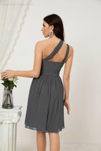 Women Chiffon Short One Shoulder Bridesmaid Dress Formal Dresses for Party Homecoming  2804