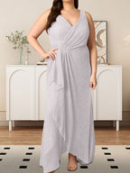 A-Line V-Neck Ruched Metallic Mesh Dress