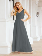 Formelles Ballkleid Elegantes ärmelloses Brautjungfernkleid mit V-Ausschnitt für Hochzeitsfeier 28037