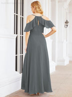 Cold Shoulder Long Bridesmaid Dresses Side Slit Formal Prom Gowns Party Wedding 28070