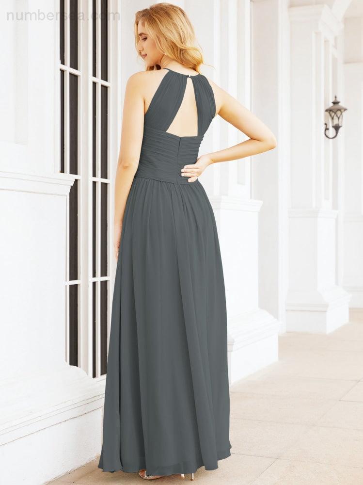 Sleeveless Bridesmaid Dresses Long Prom Gown Zipper with Keyhole Back 28056