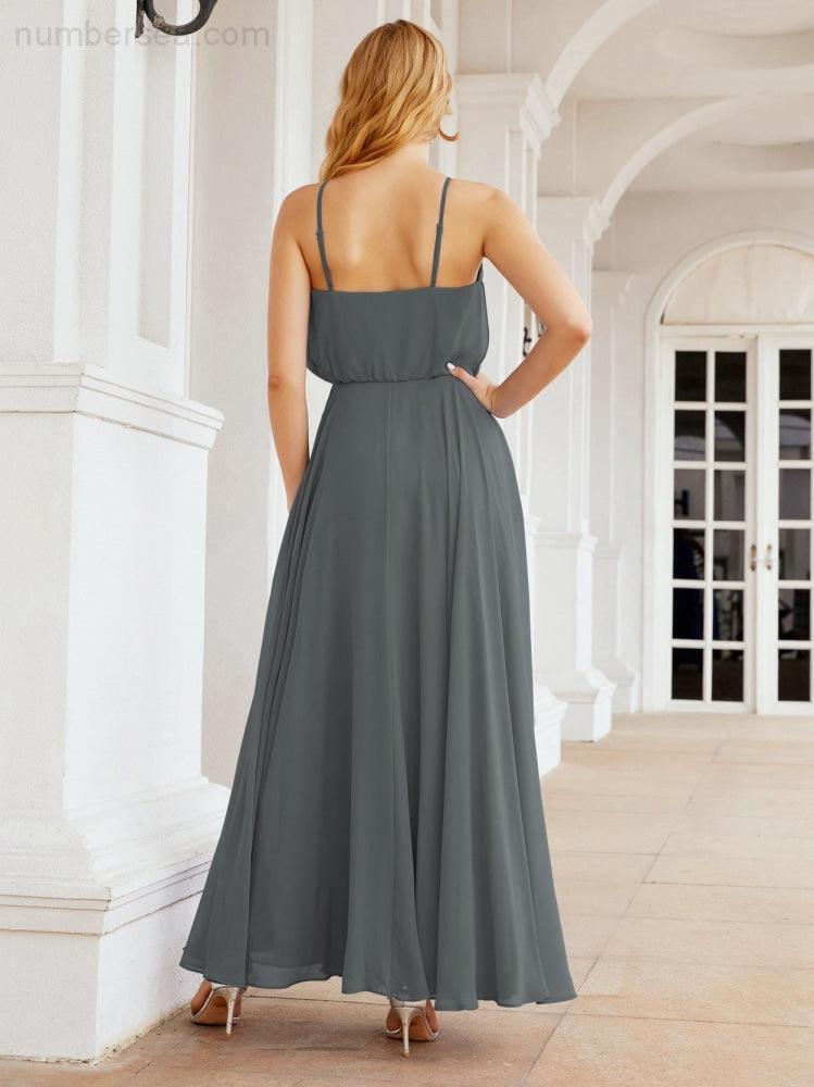 Numbersea Vestidos compridos de dama de honor com alças Vestido formal em linha A para jovens 28029