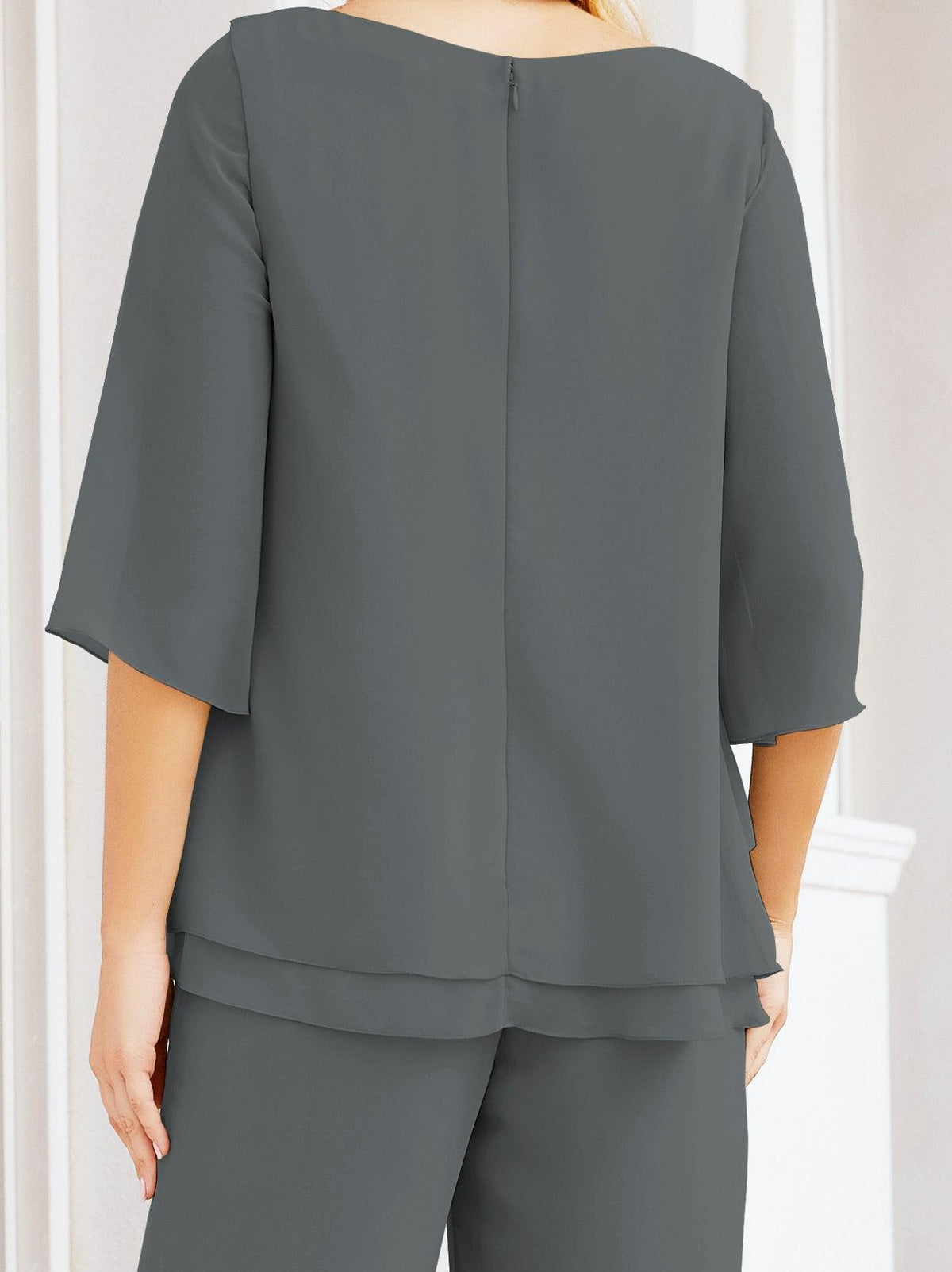 Numbersea Elegantes 2-teiliges Kleid für die Brautmutter Große Größen Hosenanzug mit Rüschenschichten Silberner Hausmantel 28064