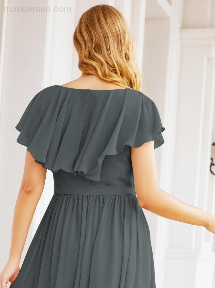 Bridesmaid Dresses with Flutter Sleeves Formal Evening Party Prom Gowns 28044