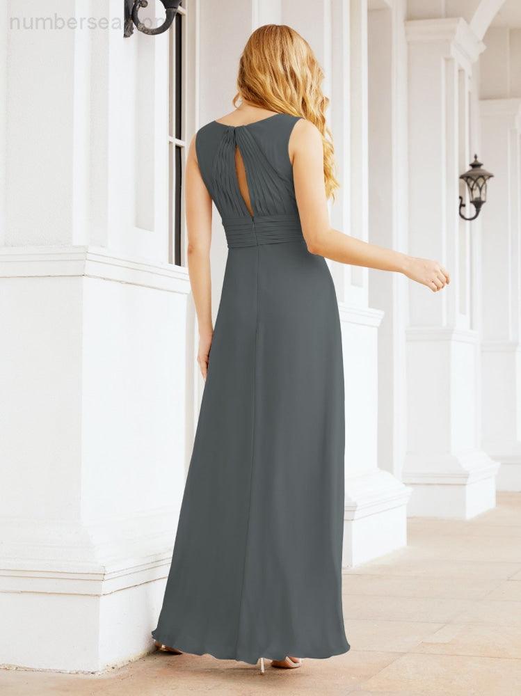 Formelles Ballkleid Elegantes ärmelloses Brautjungfernkleid mit V-Ausschnitt für Hochzeitsfeier 28037