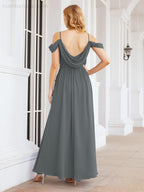Numbersea Abito da Damigella in Chiffon con Spalle Scoperte, Abito Lungo Formale per Laurea con Schiena a Mantella 28069
