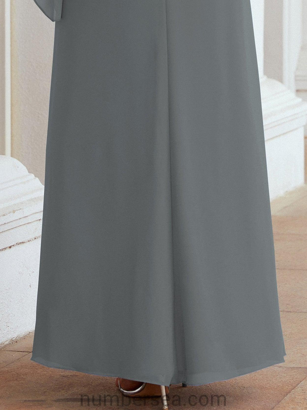 Numbersea Festliches Abendkleid Lang Mutter der Braut Kleid mit Rüschencape 28026