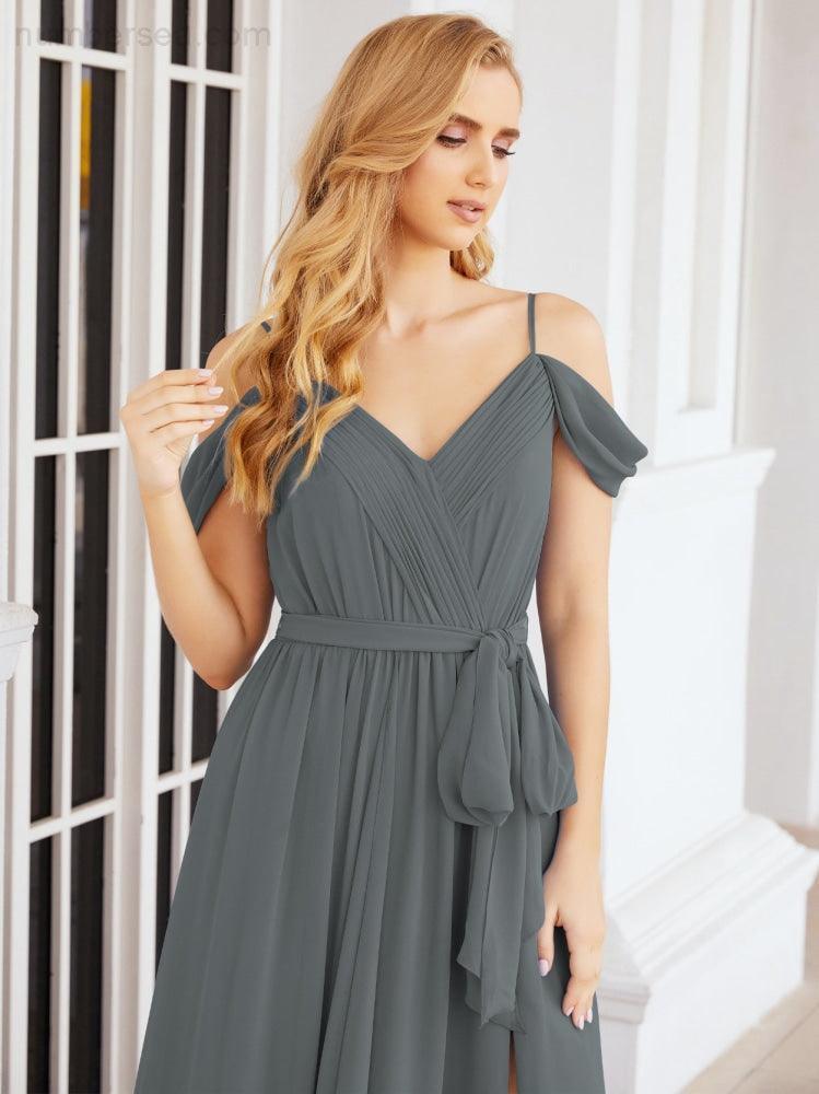 Numbersea Abito da Damigella in Chiffon con Spalle Scoperte, Abito Lungo Formale per Laurea con Schiena a Mantella 28069