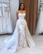 Classic A Line Tulle Floor Length Sweetheart Wedding Dress With Applique Lace