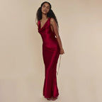 Abito da Cocktail Sera per Donna con Scollo Asimmetrico e Spalline, Abito Sexy Senza Schienale con Lacci, Abito Lungo