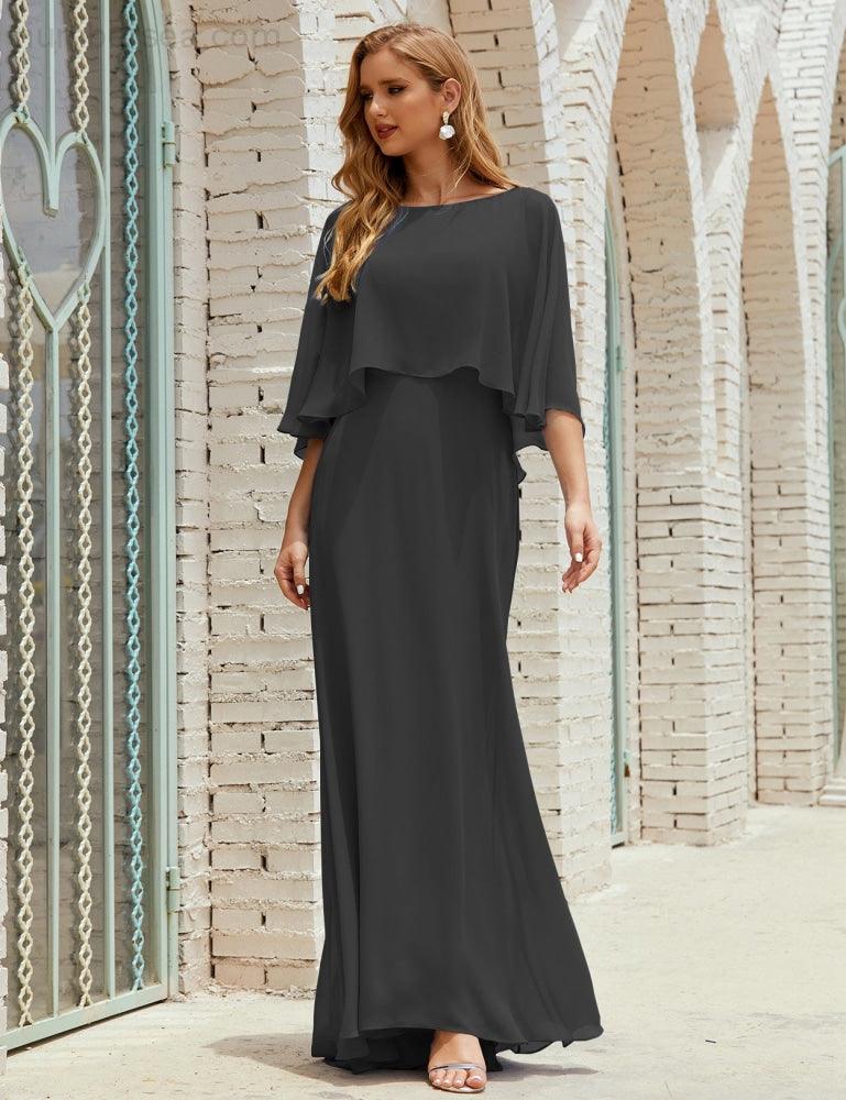 Bridesmaid Dress Women Long Sleeve V-Neck Chiffon Formal Wedding Party Dress 28018