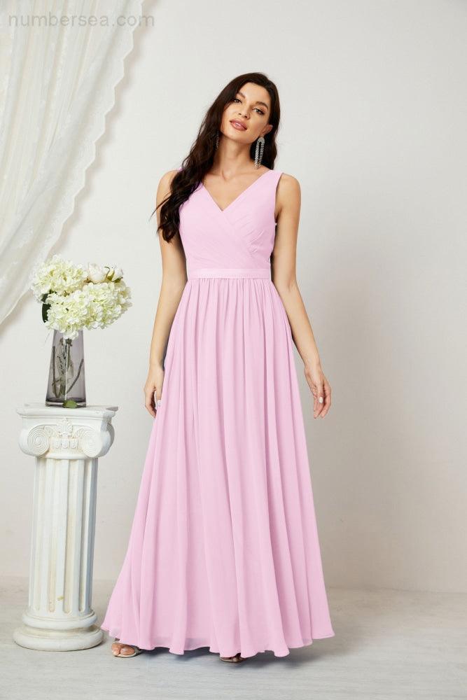 Abiti lunghi da damigella in chiffon da donna, linea a, senza maniche, abito formale da ballo per serata, abiti per festa di ritorno a casa 2808