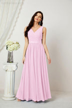 Abiti lunghi da damigella in chiffon da donna, linea a, senza maniche, abito formale da ballo per serata, abiti per festa di ritorno a casa 2808
