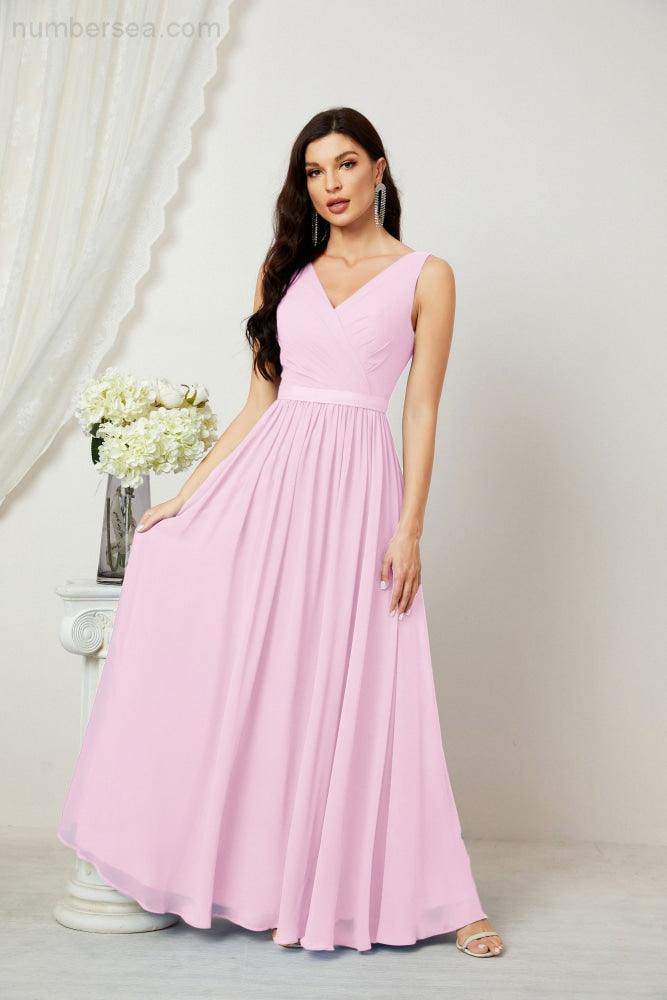 Abiti lunghi da damigella in chiffon da donna, linea a, senza maniche, abito formale da ballo per serata, abiti per festa di ritorno a casa 2808
