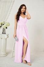 Neck Bridesmaid Dresses Chiffon Long Spaghetti A-line Formal Prom Gown for Wedding Party Evening 2801