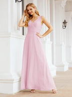 Formelles Ballkleid Elegantes ärmelloses Brautjungfernkleid mit V-Ausschnitt für Hochzeitsfeier 28037