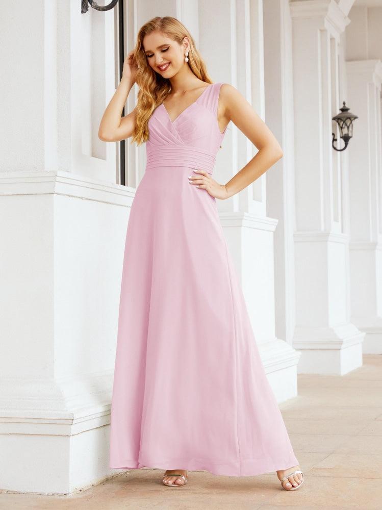 Formelles Ballkleid Elegantes ärmelloses Brautjungfernkleid mit V-Ausschnitt für Hochzeitsfeier 28037