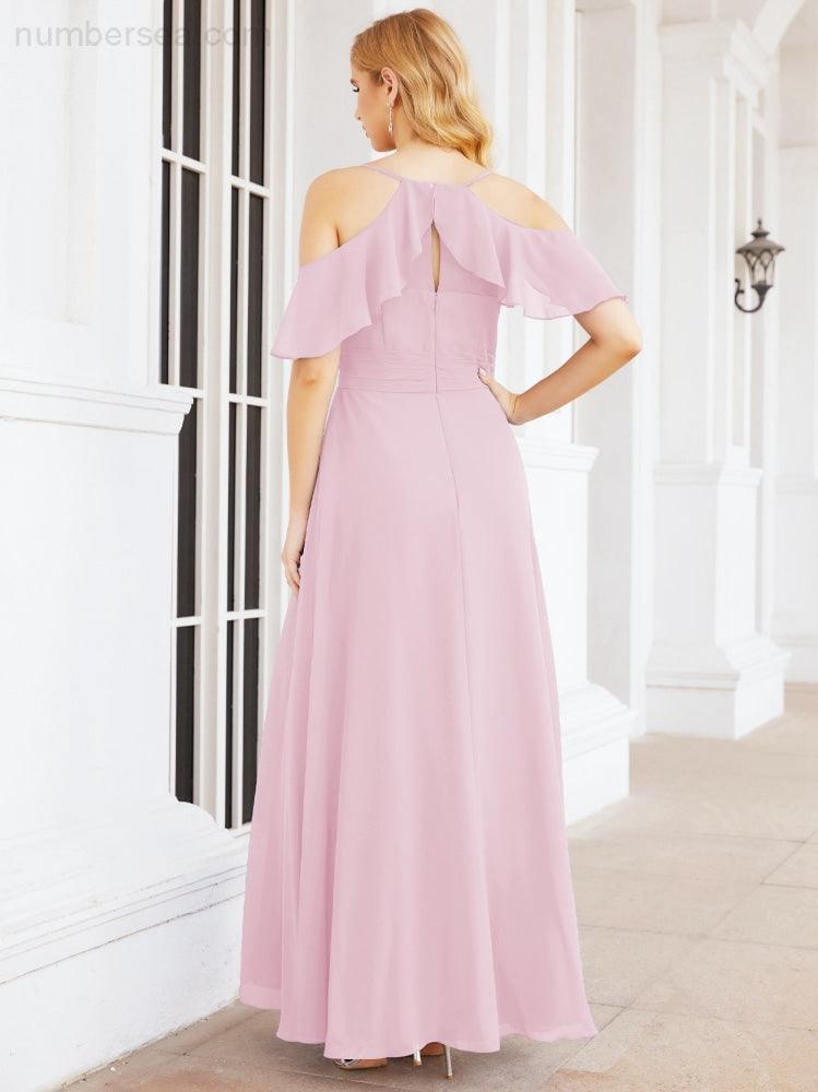 Cold Shoulder Long Bridesmaid Dresses Side Slit Formal Prom Gowns Party Wedding 28070