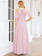 Cold Shoulder Long Bridesmaid Dresses Side Slit Formal Prom Gowns Party Wedding 28070