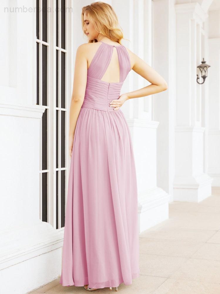Sleeveless Bridesmaid Dresses Long Prom Gown Zipper with Keyhole Back 28056