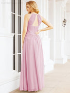 Sleeveless Bridesmaid Dresses Long Prom Gown Zipper with Keyhole Back 28056