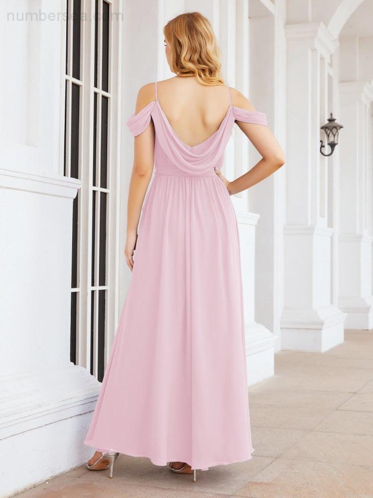 Numbersea Abito da Damigella in Chiffon con Spalle Scoperte, Abito Lungo Formale per Laurea con Schiena a Mantella 28069