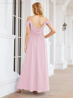 Numbersea Abito da Damigella in Chiffon con Spalle Scoperte, Abito Lungo Formale per Laurea con Schiena a Mantella 28069