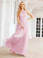 Sleeveless Bridesmaid Dresses Long Prom Gown Zipper with Keyhole Back 28056