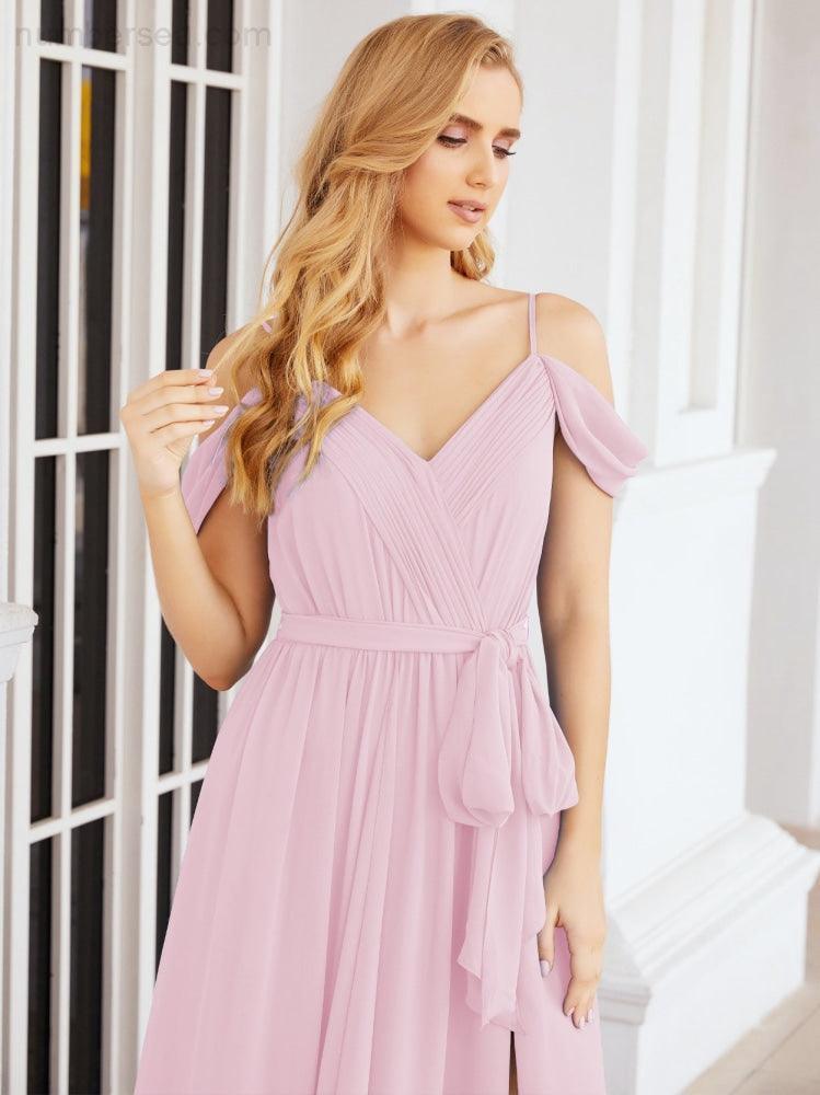 Numbersea Abito da Damigella in Chiffon con Spalle Scoperte, Abito Lungo Formale per Laurea con Schiena a Mantella 28069