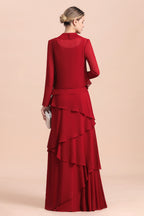 BMbridal Elegant Burgundy Chiffon Mother of the Bride Dress Ruffles With Jacket
