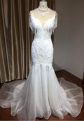 Shimmy High Neck Mermaid Wedding Dress With Beading And Tassels