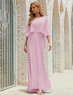 Bridesmaid Dress Women Long Sleeve V-Neck Chiffon Formal Wedding Party Dress 28018
