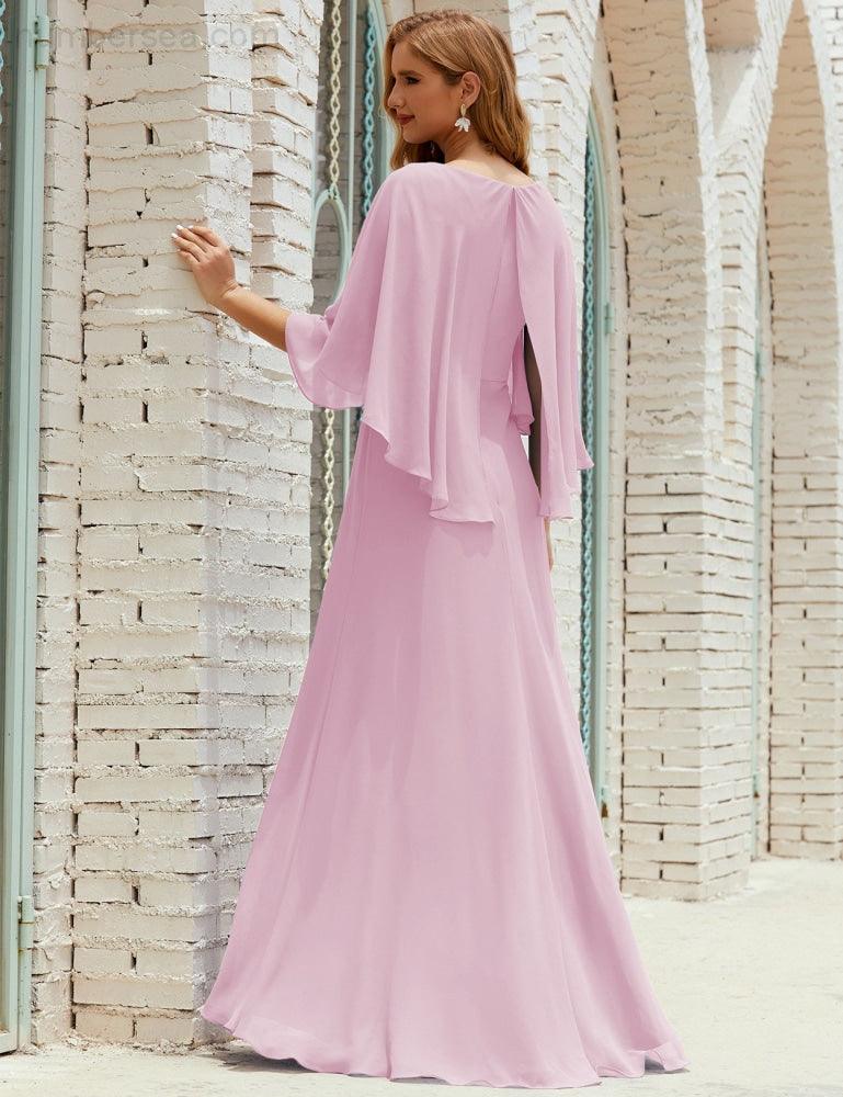 Bridesmaid Dress Women Long Sleeve V-Neck Chiffon Formal Wedding Party Dress 28018