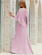 Bridesmaid Dress Women Long Sleeve V-Neck Chiffon Formal Wedding Party Dress 28018