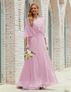 Bridesmaid Dress Women Long Sleeve V-Neck Chiffon Formal Wedding Party Dress 28018