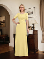 A-line Scoop Floor-Length Lace Chiffon Mother of the Bride Dress With Sequins